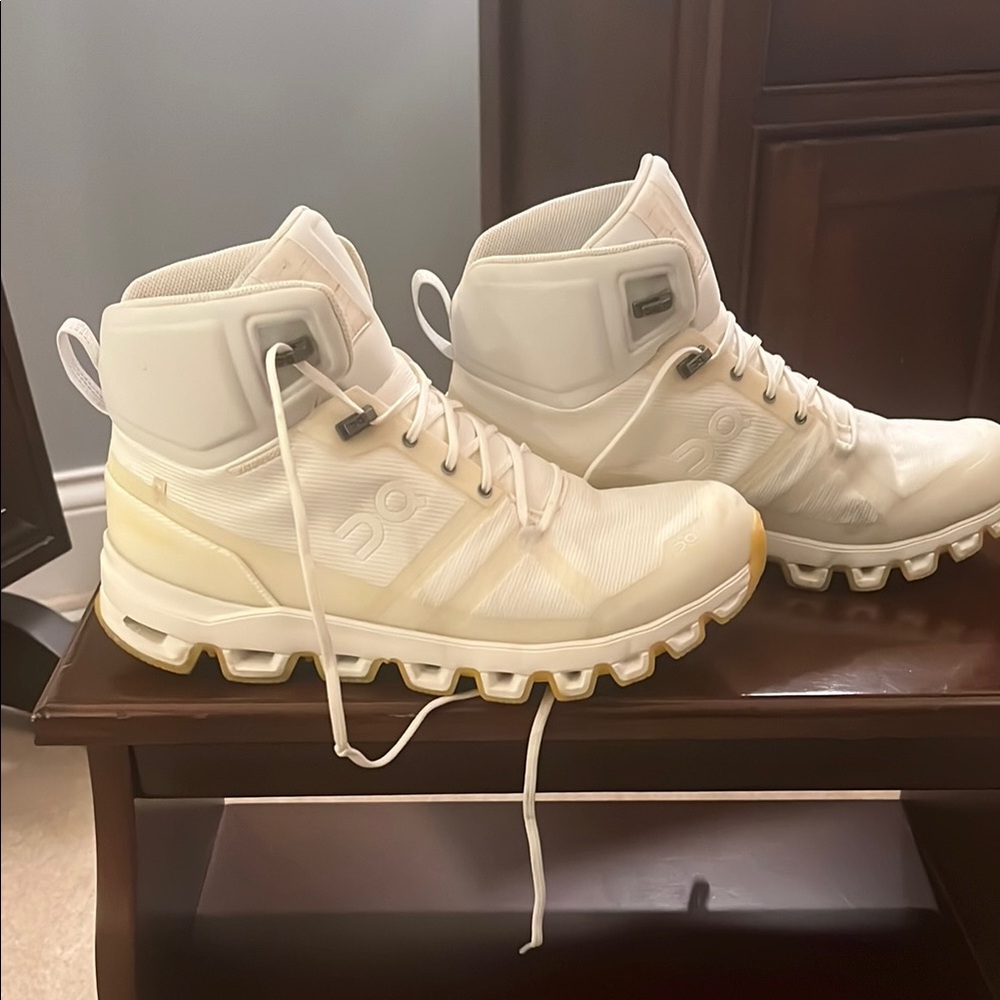 On Running High-Top Sneakers in Cream and White